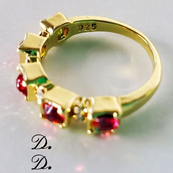 Red Ruby & Clear White Baguette Diamond Ring on 925 Silver - Women's - Picture 2 of 8